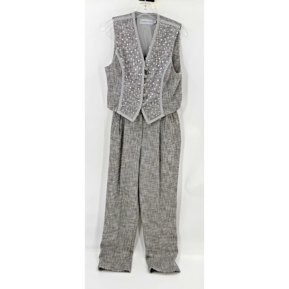 Gorgeous Vintage Howard Wolf Classic Tweed Sequined Vest 6 Matching Trousers 4